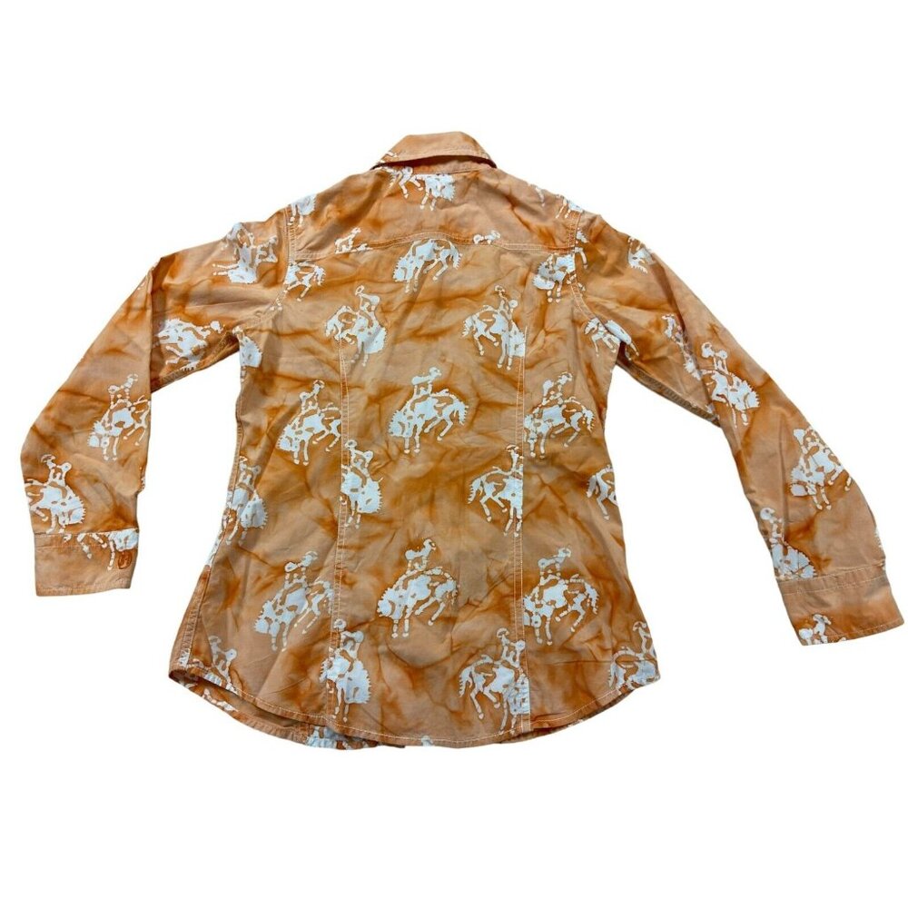 Barn Fly Shirt Womens Small Orange Cotton Long Sleeve Button Up All Over Vintage - Picture 4 of 6
